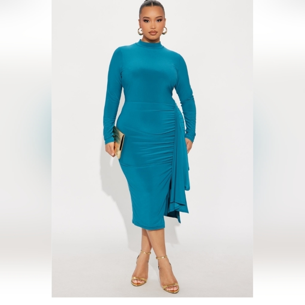 Fashion Nova Emerie Draped Midi Dress - Teal Size 1X (EUC)